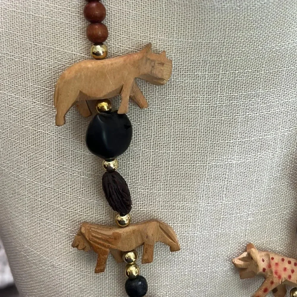 Vintage purple & Beige Beaded & Tribal Animal Statement Necklace
